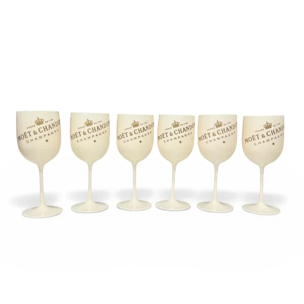6 Vintage Moet & Chandon Ice Imperial Cream & Gold Acrylic Champagne Goblets - Picture 3 of 17